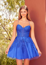 Angelica | A Line Royal Blue Corset Homecoming Dress - Lace Design & Affordable Price - Royal Blue - PromDressClub