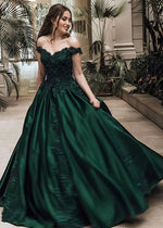 Beatrice | A - Line Lace Green Prom Dress With Off Shoulder - Green - PromDressClub