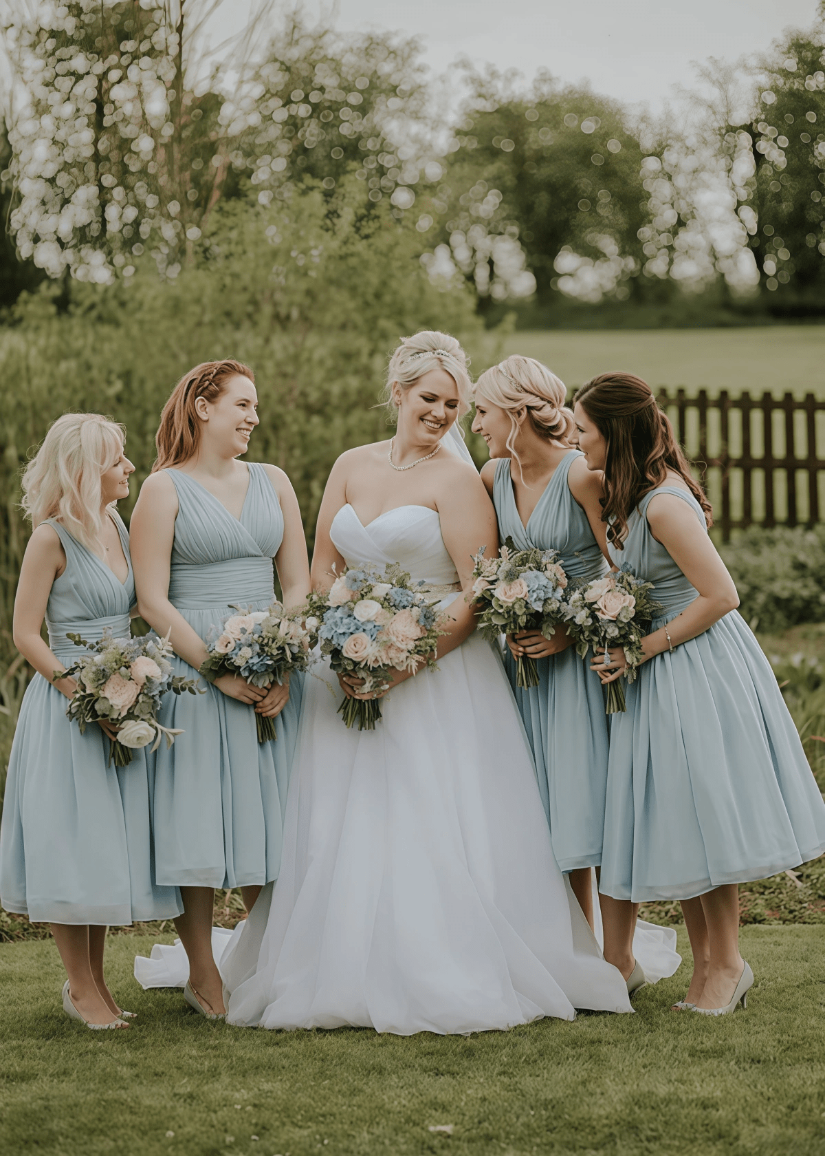 Betty | A - Line Ruched Beach Dusty Blue Chiffon Midi Bridesmaid Dress with V - Neck - Price #price_variant_lowest# - Dusty Blue - PromDressClub