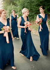 Blythe | Chic A - Line Backless Boho Navy Blue Chiffon Maxi Bridesmaid Dress with V - Neck - Price #price_variant_lowest# - Navy Blue - PromDressClub