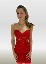 Mildred |Bodycon Sweetheart Corset Dress Pink Lace Homecoming Dress with Appliques - Red - PromDressClub