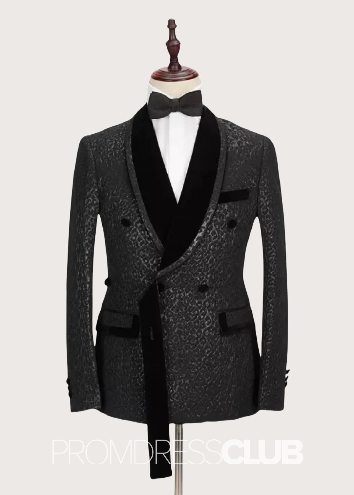 Brook |Black Prom Suits For Men With Velvet Lapel Double Breasted Belt Leopard Black Jacquard - Price #price_variant_lowest# - 34 - PromDressClub