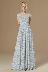 Chic Sensibility Blue and White Floral Bridesmaid Dress for Outdoor Elegance - Blue Floral - PromDressClub