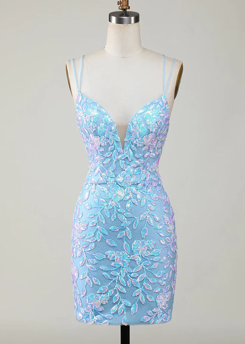 Deianira | Discover Your Dream Sequin Homecoming Dress for a Memorable Night - Light Blue - PromDressClub