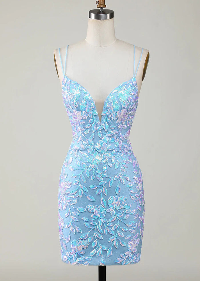 Deianira | Discover Your Dream Sequin Homecoming Dress for a Memorable Night - Light Blue - PromDressClub