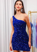 Desideria | Sparkle in Royal Blue: One - Shoulder Sequin Homecoming Dress for Prom - Royal Blue - PromDressClub
