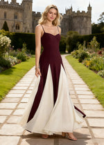 Eden A - line Red and White Prom Dress | Spaghetti Strap Sweethesrt Neckline Backless Chiffon Color - blocked Maxi Dress - Burgundy - PromDressClub