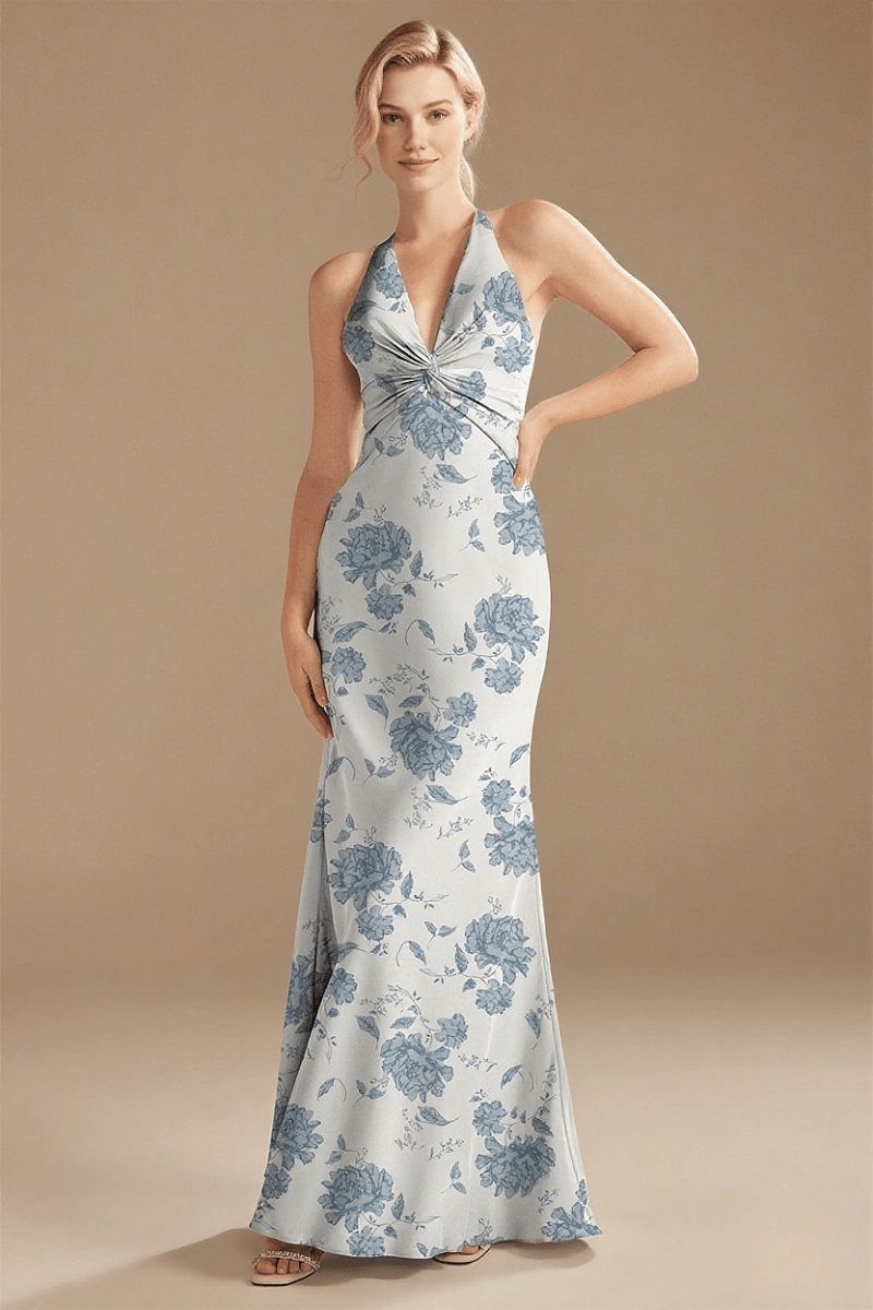Elegant Blue Floral Bridesmaid Dresses for Any Wedding Scene—Timeless Style & Comfort - Blue Floral - PromDressClub