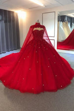 Ella | Gorgeous Sparkling Ball Gown Strapless Red Quinceanera Dresses with Cape - Available in Multiple Colors! - Red - PromDressClub