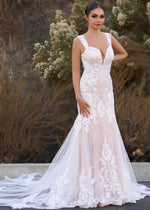 Elsa | Sexy Mermaid Off the Shoulder Appliques Lace White Tulle Wedding Dress Train - Price #price_variant_lowest# - White - PromDressClub