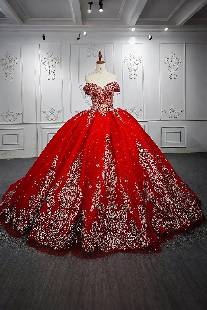 Ethel | Gorgeous Glitter Red Beaded Quinceanera Dresses for Memorable Events - Red - PromDressClub