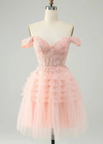 Euthymia | Stand Out with Pink Homecoming Dress: Elegant Lace for Prom Night - Light Pink - PromDressClub