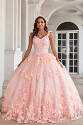 Evangeline | Stunning Pink Flower Corset Quinceanera Dresses for Memorable Events - Light Pink - PromDressClub