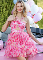 Eztli | Pink Floral Homecoming Dress: Flawless for Your Special Night! - Light Pink Floral - PromDressClub