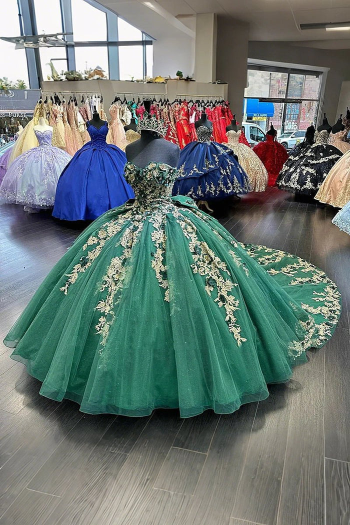 Felicity | Exquisite Emerald Green and Gold Quinceanera Dresses - 15 Sweet Dresses! - Emerald Green - PromDressClub