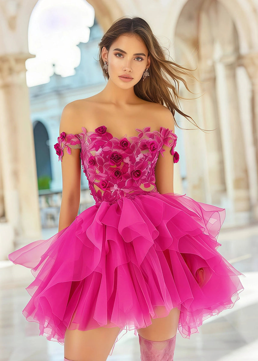 Fryda | Flower Homecoming Dress: Command Attention in Ruffled Purple - Magenta - PromDressClub