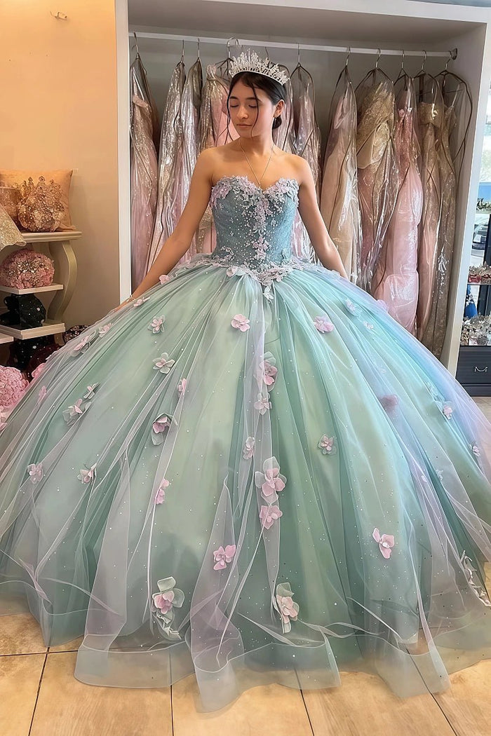 Genevieve | Elegant Sage Green Flower Quinceanera Dresses with Bow for Sweet 16 Party - Sage - PromDressClub