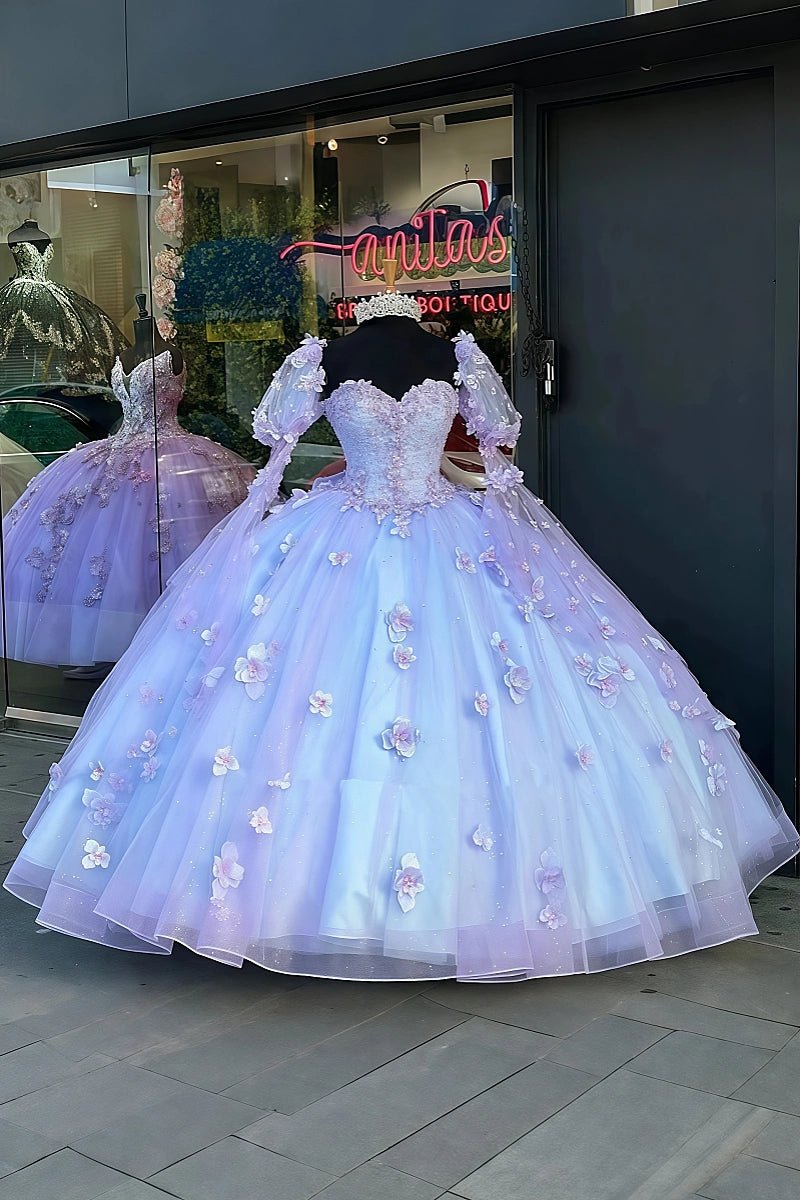 Georgia | Stunning Light Blue Flower Quinceanera Dresses with Sleeves for Sweet 16 Party - Light Blue - PromDressClub