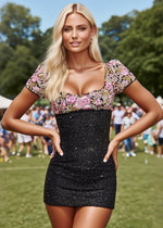 Graceful Finesse Black Sequin Homecoming Dress with Flowers Shines for Your Special Moment - Black Floral - PromDressClub