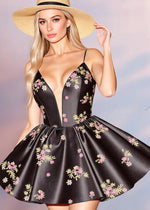 Gudrun | Stand Out at Prom with This Elegant Black Homecoming Dress for Unforgettable Glamour - Black Floral - PromDressClub