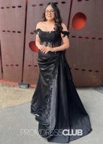 Hermosa |Long Black Prom Dresses Near Me With Mermaid Off Shoulder Lace Sequins High Split - Price #price_variant_lowest# - Black - PromDressClub