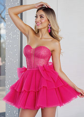 Hroswitha | Shine at Prom Fuchsia Homecoming Dress with Strapless Ruffles Elegance - Fuchsia - PromDressClub