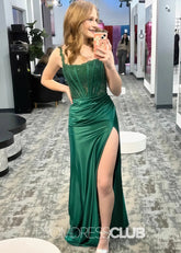 Iris |Long Green Prom Dresses Stores With Mermaid Strepless Lace Side Slit - Price #price_variant_lowest# - Green - PromDressClub