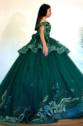 Ivy | Radiant Off Shoulder Green Quince Dresses for Elegant Celebrations - Green - PromDressClub