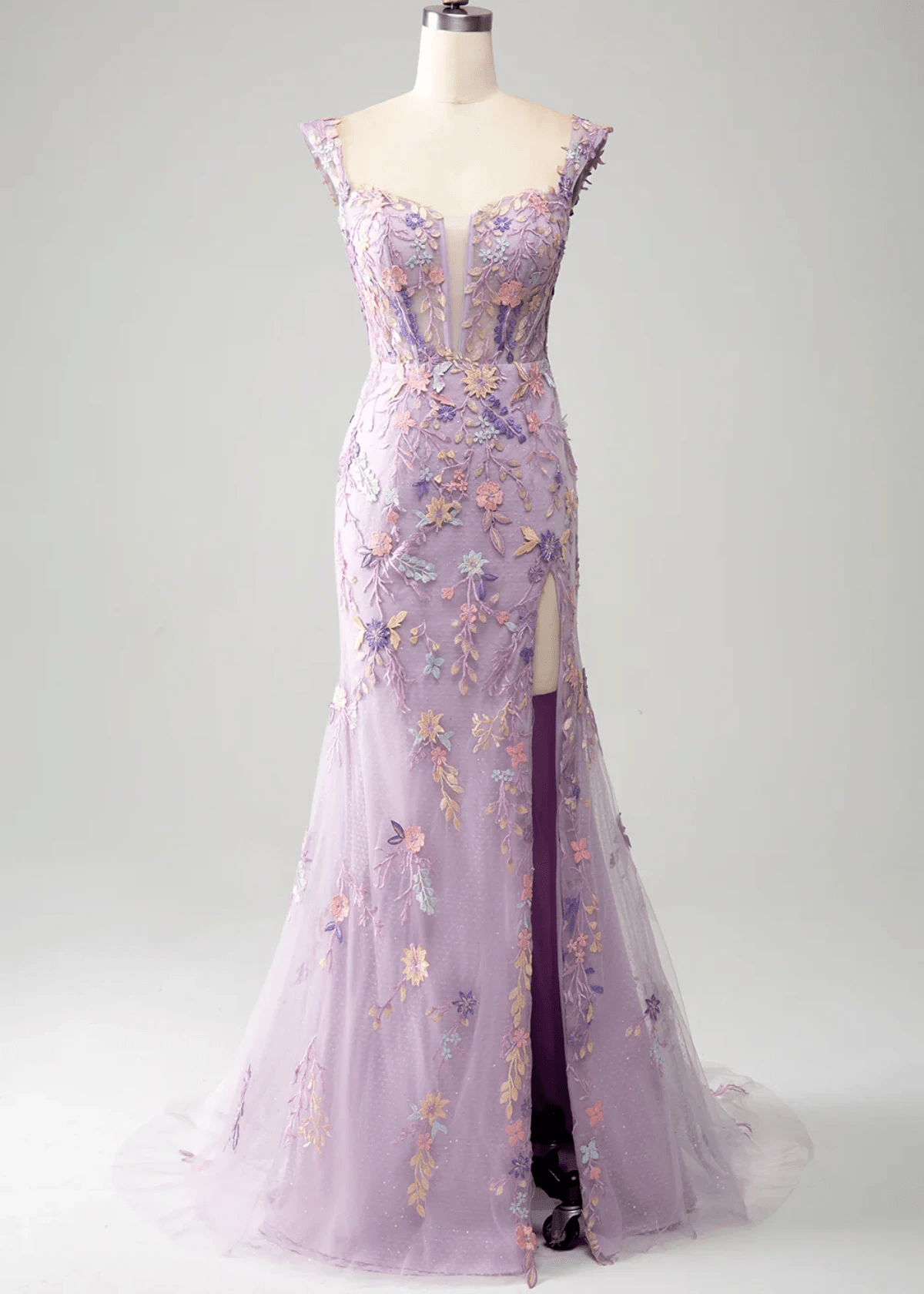 Jessica | Light Purple Floral Mermaid Embroidered Long Prom Dress - Price #price_variant_lowest# - Light Purple Floral - PromDressClub