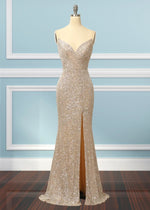 Kate | Strapless Champagne Sequin Mermaid Prom Dress Split - Champagne - PromDressClub