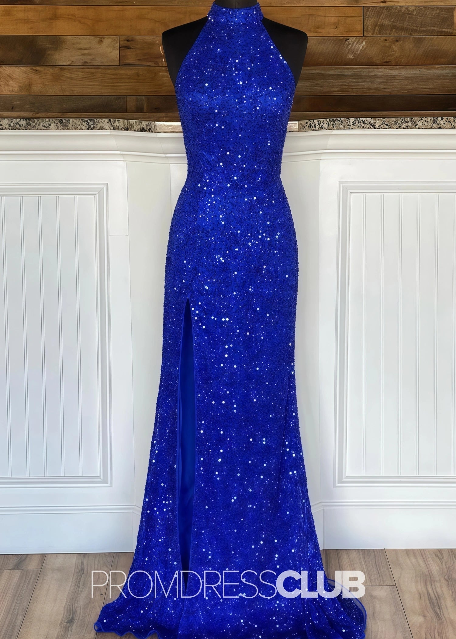 Kimberley |Royal Blue Long Prom Dresses Near Me With High Neck Sequin Mermaid Detachable Train - Price #price_variant_lowest# - Royal Blue - PromDressClub