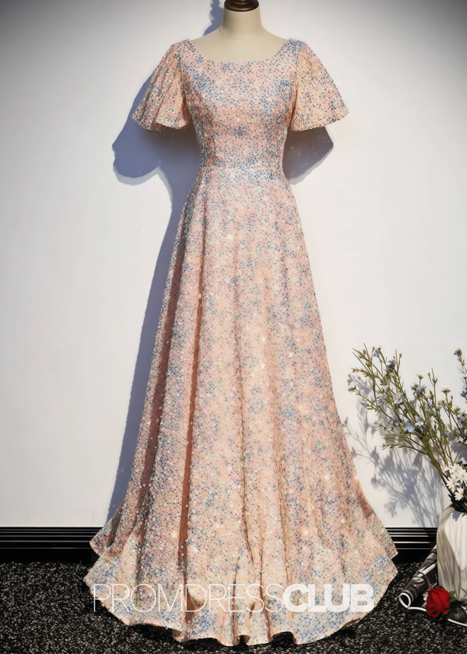 Laura |Long Blush Prom Dresses Near Me With A Line Scoop Neck Sequins - Price #price_variant_lowest# - Blush - PromDressClub