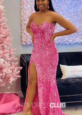 Lee |Hot Pink Prom Dresses Near Me With Sparkle Sequin Mermaid Sweetheart High Slit - Price #price_variant_lowest# - Hot Pink - PromDressClub