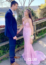 Leona |Long Pink Prom Dresses Near Me With Strapless Mermaid Sequins - Price #price_variant_lowest# - Pink - PromDressClub
