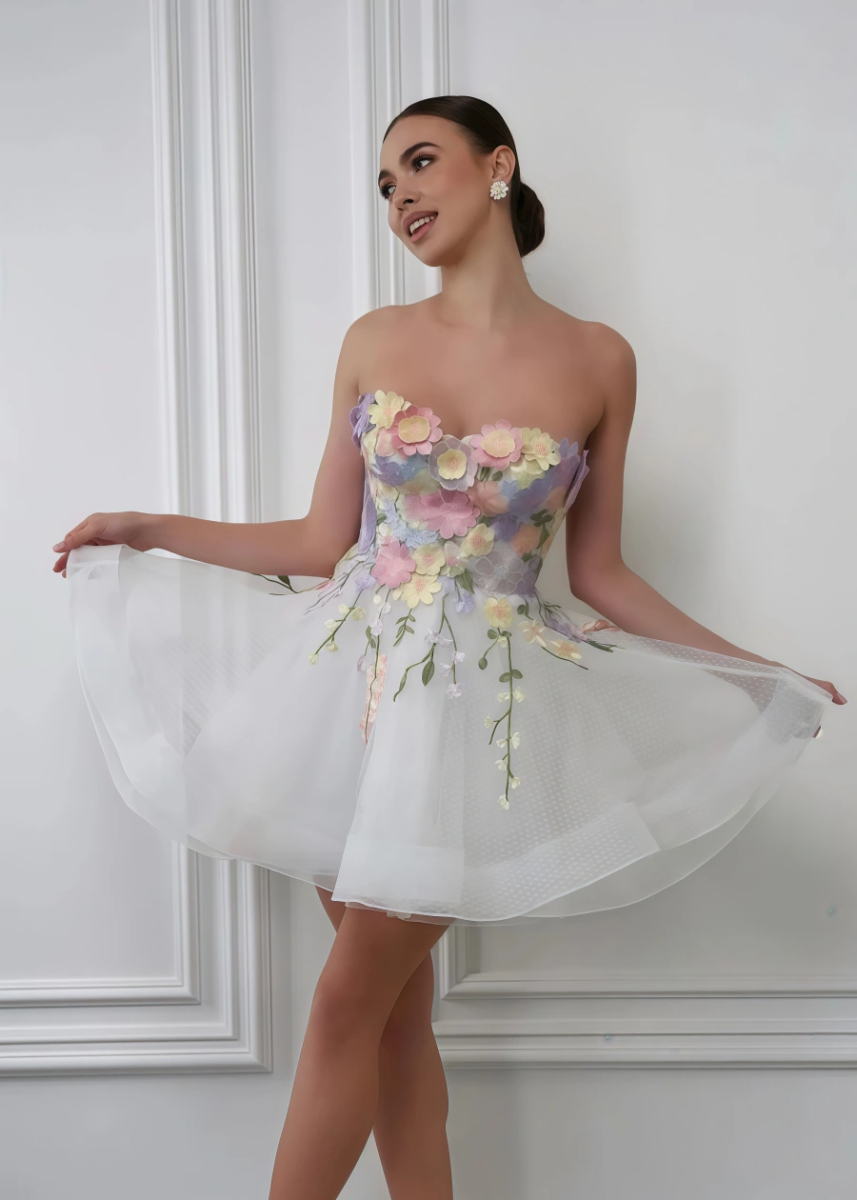 Louise | Say Yes to Freedom! Lightweight Short Wedding Dress - White Floral - PromDressClub