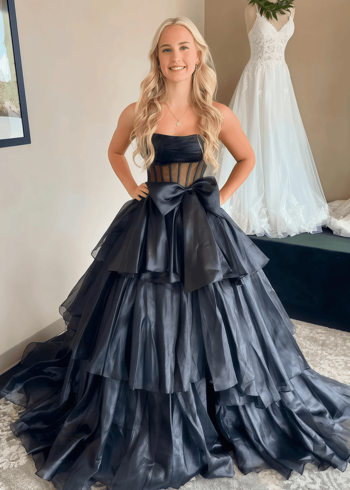 Maggie | A Line Strapless Black Long Prom Dress Near Me - Price #price_variant_lowest# - Black - PromDressClub