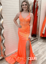 Marguerite |Orange Long Prom Dresses Near Me With Mermaid V Neck Sequins Slit - Price #price_variant_lowest# - Orange - PromDressClub