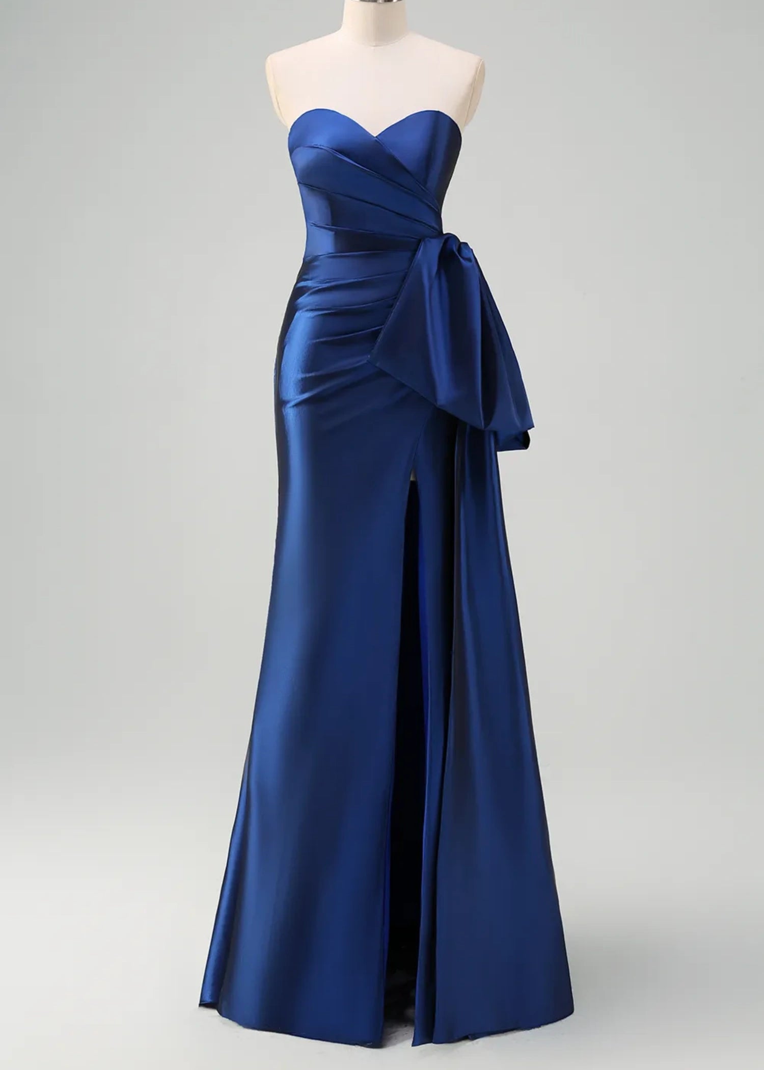 Mirabelle | Mermaid Sweetheart Sheath Satin Ruched Long Royal Blue Prom Dress with Slit - Royal Blue - PromDressClub
