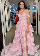 Myra | A Line Lace Appliques Light Pink Sequin Long Prom Dress - Price #price_variant_lowest# - Light Pink - PromDressClub