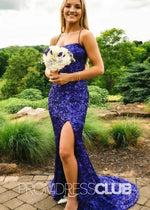 Nelly |Long Royal Blue Prom Dresses Near Me With Mermaid Strapless Sequins High Slit - Price #price_variant_lowest# - Royal Blue - PromDressClub