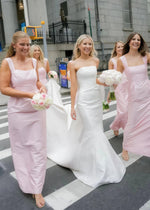 Pag | Sheath Column Light Pink Satin Midi Bridesmaid Dress - Price #price_variant_lowest# - Light Pink - PromDressClub