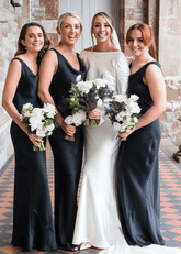 Rae | Mermaid Cowl Neck Black Satin Long Bridesmaid Dress - Price #price_variant_lowest# - Black - PromDressClub