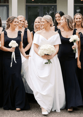 Rose | Trumpet Mermaid Bows Black Satin Maxi Bridesmaid Dress - Price #price_variant_lowest# - Black - PromDressClub