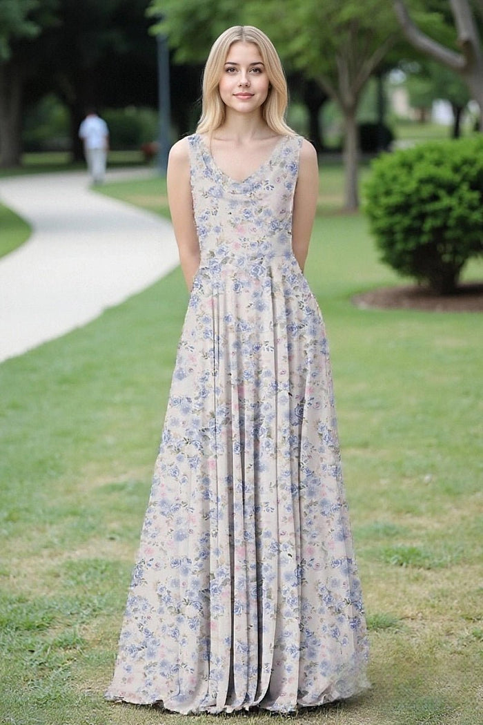 Sweetest Admirer Blue and White Floral Bridesmaid Dress Garden Weddings - Blue Floral - PromDressClub