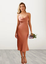 Thera | Sheath Column Slip Rose Satin Midi Bridesmaid Dress with Spaghetti Straps - Price #price_variant_lowest# - RosyBrown - PromDressClub