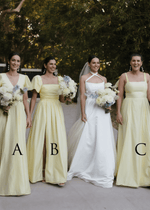 Veromca | Exquisite A Line Yellow Satin Maxi Bridesmaid Dress with Slit - Price #price_variant_lowest# - Yellow - PromDressClub