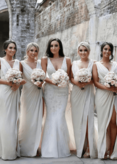 Veronica | Refinement Sheath Ivory Chiffon Maxi Bridesmaid Dress with Slit and Ruched - Price #price_variant_lowest# - Ivory - PromDressClub