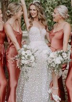 Wendy | Boho Sheath Rust Silk Satin Maxi Bridesmaid Dress with Spaghetti Straps - Price #price_variant_lowest# - Rust - PromDressClub