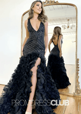 Zora |Dress for Prom Black Long Mermaid V - Neck Sequin With Ruffles - Price #price_variant_lowest# - Black - PromDressClub