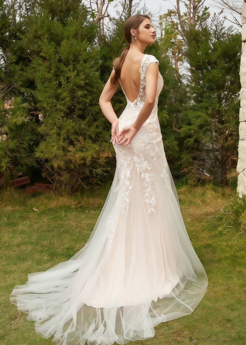 Laurel | Exquisite Mermaid High Neck Lace Backless Wedding Dress with Tulle Train